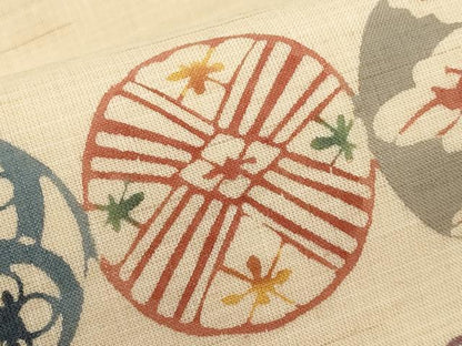 平和屋着物＊夏物　九寸名古屋帯　型染め　花丸文　麻　逸品　CABH6389tx