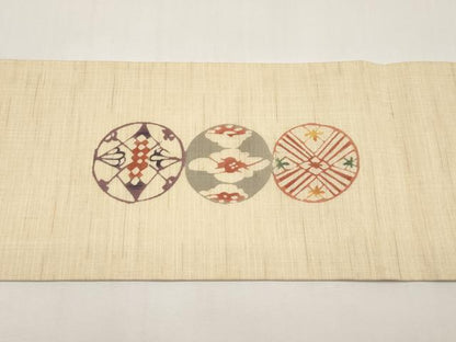 平和屋着物＊夏物　九寸名古屋帯　型染め　花丸文　麻　逸品　CABH6389tx