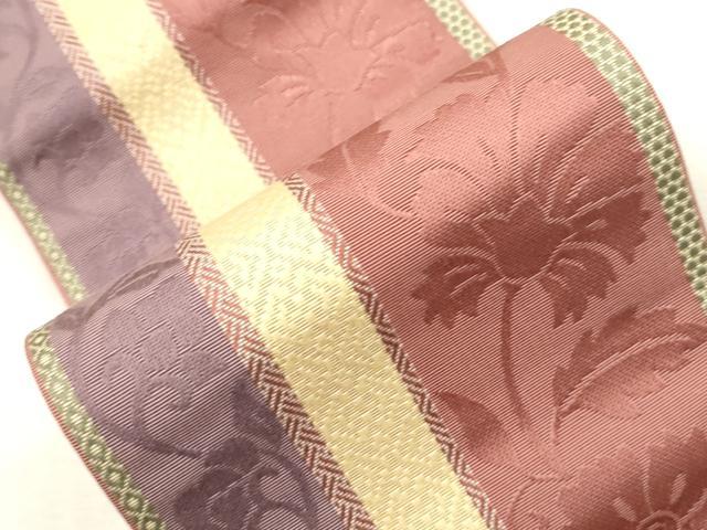 平和屋着物●本場筑前博多織　半幅帯　草花間道　脇山忠道　証紙付き　正絹　逸品　CABH6405dy
