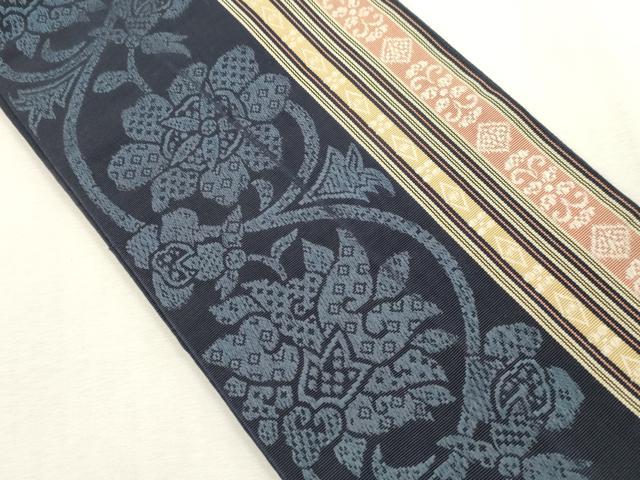 平和屋着物●本場筑前博多織　両面　半幅帯　更紗花間道　正絹　逸品　CABH6408dy