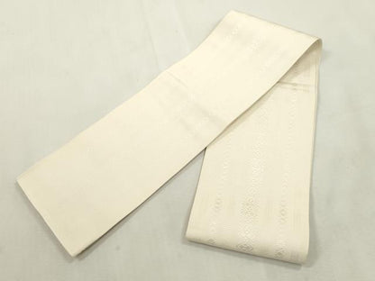 平和屋着物●本場筑前博多織　半幅帯　献上　練色　正絹　逸品　CABH6417dy