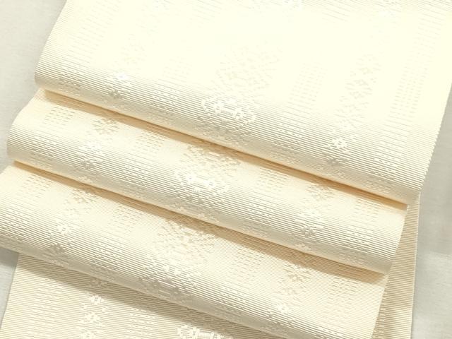 平和屋着物●本場筑前博多織　半幅帯　献上　練色　正絹　逸品　CABH6417dy