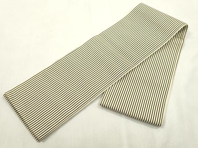 平和屋着物●本場筑前博多織　両面　半幅帯　縞　証紙付き　正絹　逸品　CABH6424dy