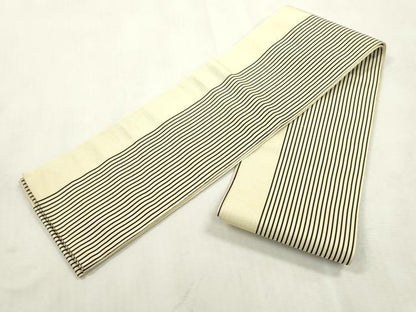 平和屋着物●本場筑前博多織　両面　半幅帯　縞　証紙付き　正絹　逸品　CABH6424dy