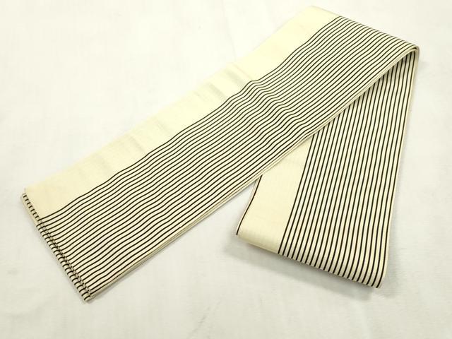 平和屋着物●本場筑前博多織　両面　半幅帯　縞　証紙付き　正絹　逸品　CABH6424dy