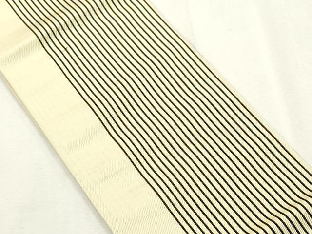 平和屋着物●本場筑前博多織　両面　半幅帯　縞　証紙付き　正絹　逸品　CABH6424dy