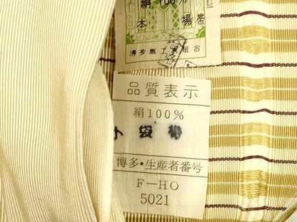 平和屋着物●本場筑前博多織　半幅帯　縞　証紙付き　正絹　逸品　CABH6426dy