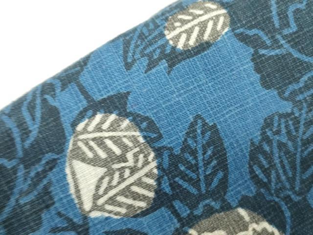 平和屋着物●つけ帯　紬地　藍　型染　草花文　正絹　逸品　CABH6437dy