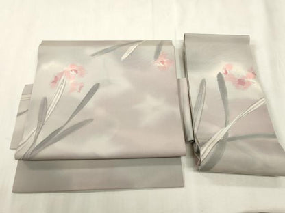 平和屋着物●塩瀬　つけ帯　手描き　ろうけつ染め　草花文　正絹　逸品　CABH6438dy