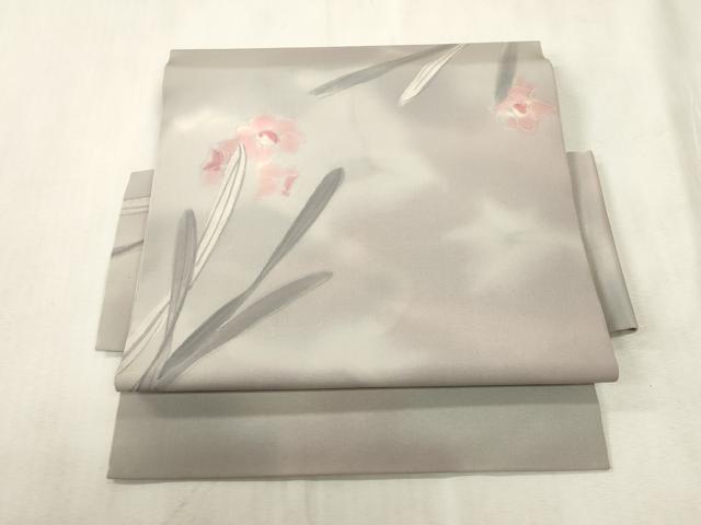 平和屋着物●塩瀬　つけ帯　手描き　ろうけつ染め　草花文　正絹　逸品　CABH6438dy