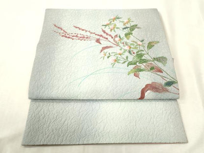 平和屋着物●つけ帯　手描き　和紙　草花文　正絹　逸品　CABH6440dy