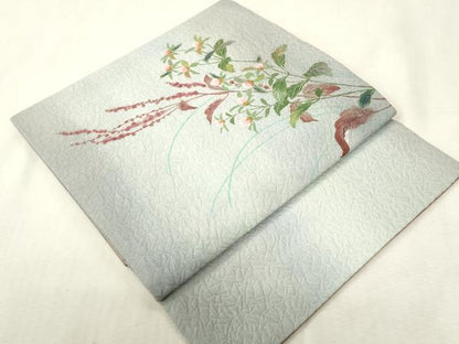 平和屋着物●つけ帯　手描き　和紙　草花文　正絹　逸品　CABH6440dy