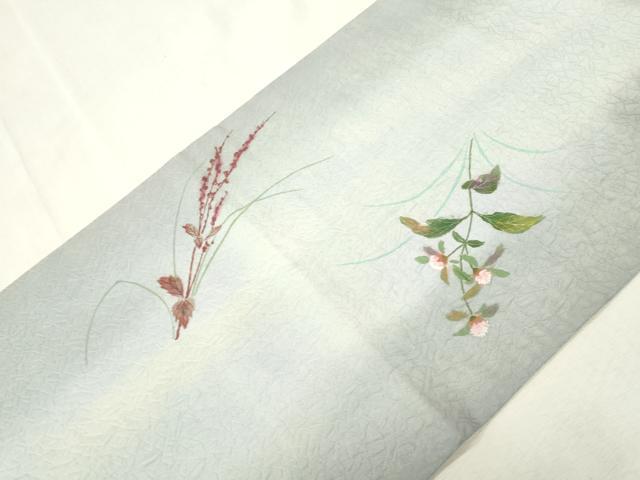 平和屋着物●つけ帯　手描き　和紙　草花文　正絹　逸品　CABH6440dy