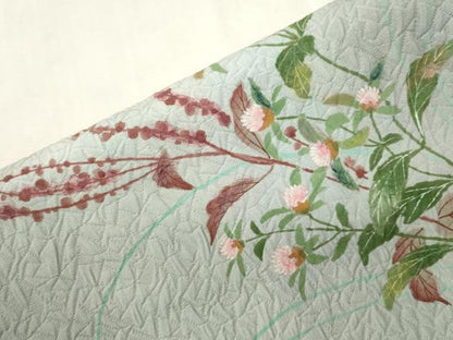 平和屋着物●つけ帯　手描き　和紙　草花文　正絹　逸品　CABH6440dy