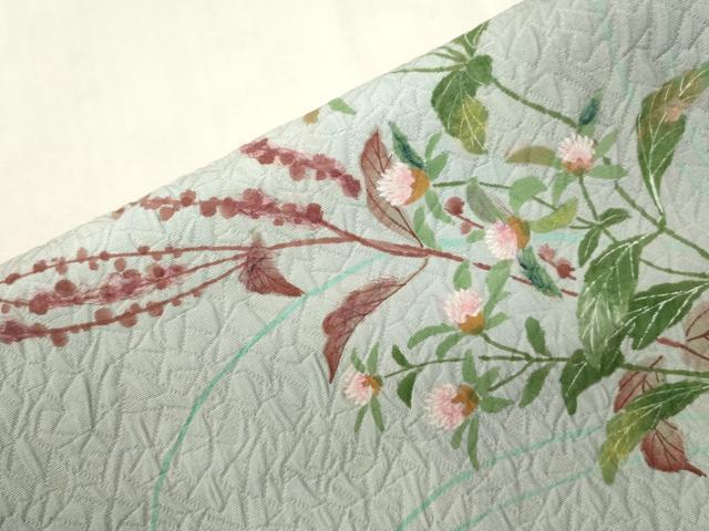 平和屋着物●つけ帯　手描き　和紙　草花文　正絹　逸品　CABH6440dy