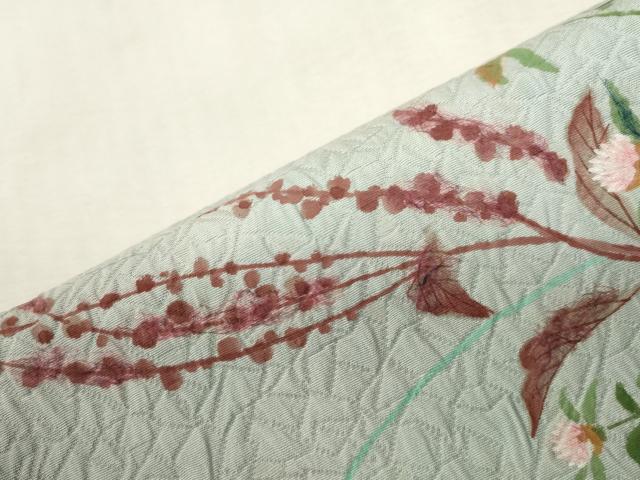 平和屋着物●つけ帯　手描き　和紙　草花文　正絹　逸品　CABH6440dy