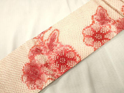 平和屋着物●つけ帯　総絞り　草花文　正絹　逸品　CABH6441dy