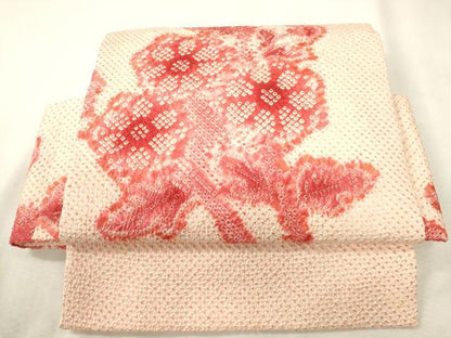 平和屋着物●つけ帯　総絞り　草花文　正絹　逸品　CABH6441dy