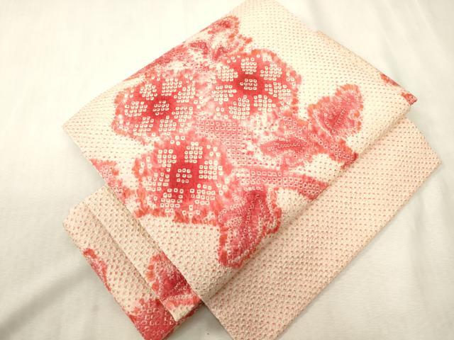 平和屋着物●つけ帯　総絞り　草花文　正絹　逸品　CABH6441dy