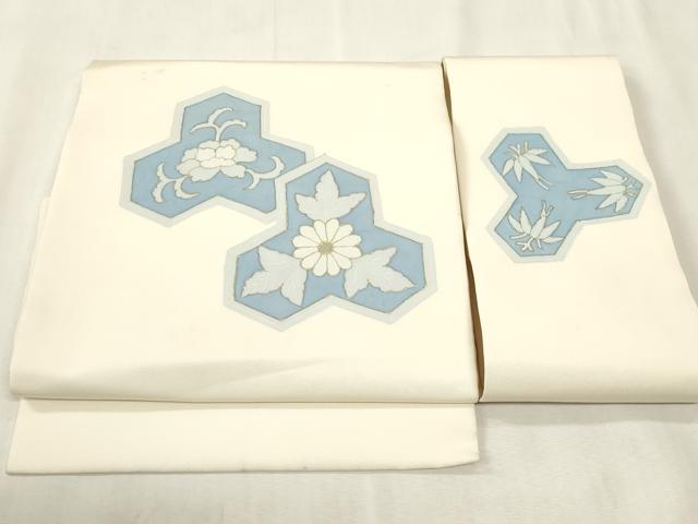 平和屋着物●塩瀬　つけ帯　草花文　金彩　正絹　逸品　CABH6442dy