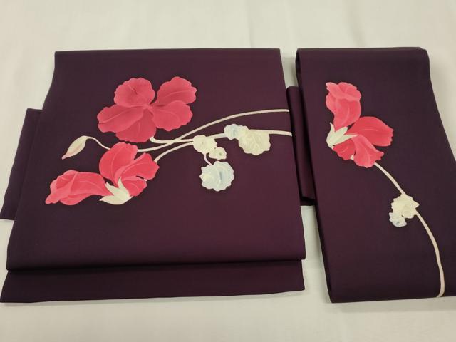 平和屋着物●塩瀬　つけ帯　ろうけつ染め　草花文　正絹　逸品　CABH6443dy