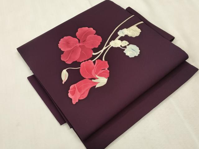 平和屋着物●塩瀬　つけ帯　ろうけつ染め　草花文　正絹　逸品　CABH6443dy