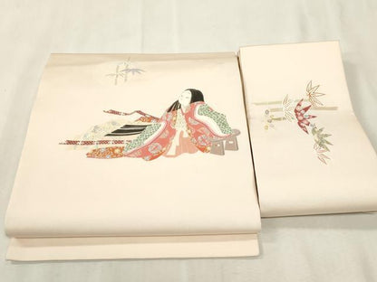 平和屋着物●塩瀬　つけ帯　人物文　正絹　逸品　CABH6444dy