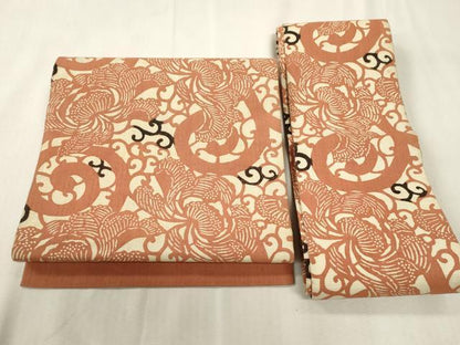 平和屋着物●つけ帯　紬地　型染　更紗唐草文　正絹　逸品　CABH6447dy