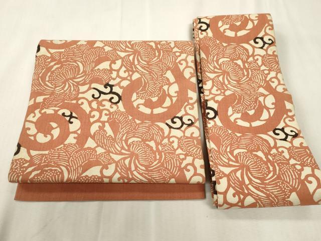 平和屋着物●つけ帯　紬地　型染　更紗唐草文　正絹　逸品　CABH6447dy