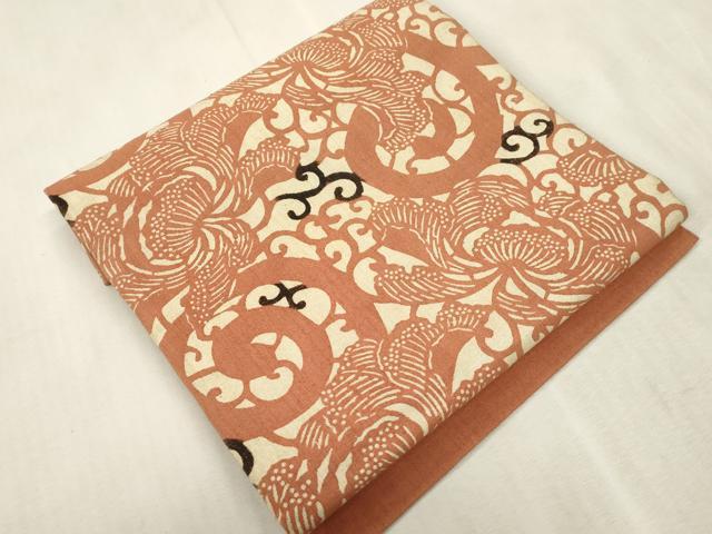平和屋着物●つけ帯　紬地　型染　更紗唐草文　正絹　逸品　CABH6447dy