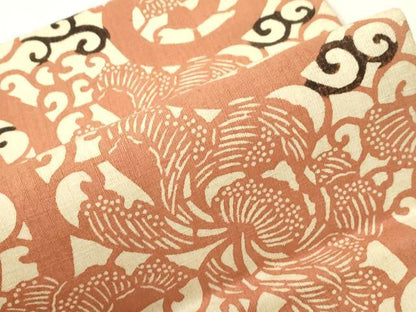 平和屋着物●つけ帯　紬地　型染　更紗唐草文　正絹　逸品　CABH6447dy