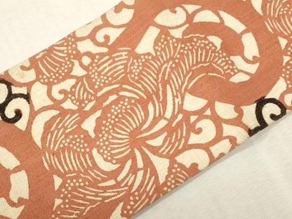 平和屋着物●つけ帯　紬地　型染　更紗唐草文　正絹　逸品　CABH6447dy