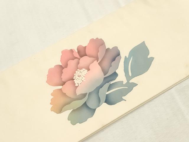 平和屋着物●塩瀬　つけ帯　ろうけつ染め　草花文　正絹　逸品　CABH6448dy
