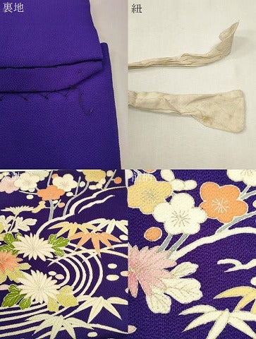 平和屋着物●つけ帯　流水草花文　金彩　鬼しぼ縮緬　正絹　逸品　CABH6449dy