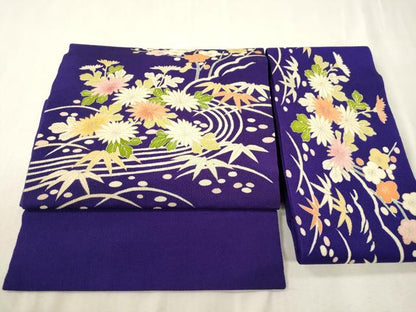 平和屋着物●つけ帯　流水草花文　金彩　鬼しぼ縮緬　正絹　逸品　CABH6449dy