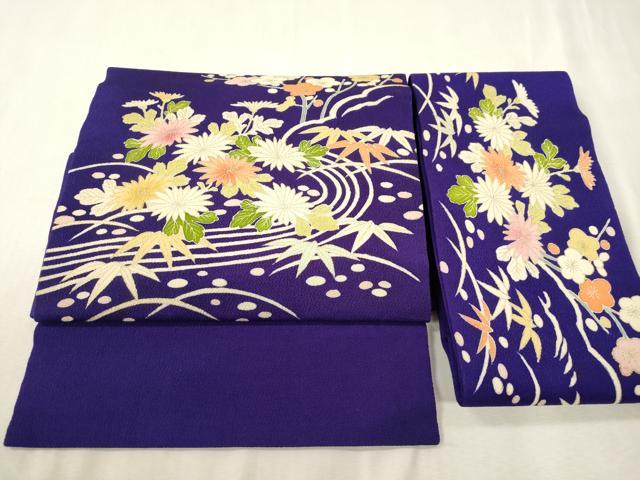 平和屋着物●つけ帯　流水草花文　金彩　鬼しぼ縮緬　正絹　逸品　CABH6449dy