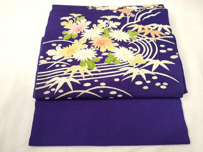 平和屋着物●つけ帯　流水草花文　金彩　鬼しぼ縮緬　正絹　逸品　CABH6449dy