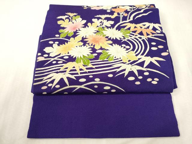 平和屋着物●つけ帯　流水草花文　金彩　鬼しぼ縮緬　正絹　逸品　CABH6449dy