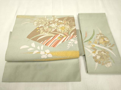 平和屋着物●爪掻き本綴れ　つけ帯　地紙草花文　金糸　正絹　逸品　CABH6451dy
