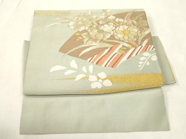 平和屋着物●爪掻き本綴れ　つけ帯　地紙草花文　金糸　正絹　逸品　CABH6451dy