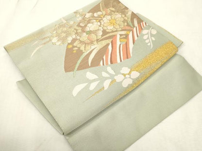 平和屋着物●爪掻き本綴れ　つけ帯　地紙草花文　金糸　正絹　逸品　CABH6451dy