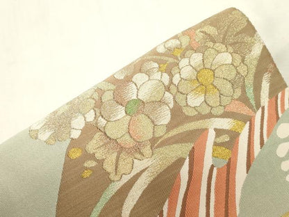 平和屋着物●爪掻き本綴れ　つけ帯　地紙草花文　金糸　正絹　逸品　CABH6451dy