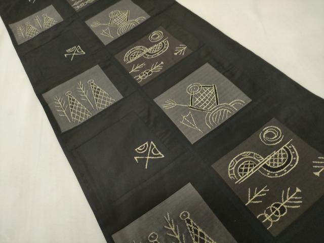 平和屋着物●名門木屋太　今河織物　六通柄袋帯　抽象文様　黒地　正絹　逸品　CABH6455dy