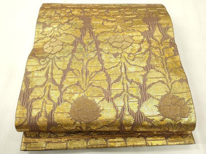 平和屋着物●六通柄袋帯　櫛織　草花文　金糸　正絹　逸品　CABH6458dy