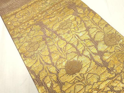 平和屋着物●六通柄袋帯　櫛織　草花文　金糸　正絹　逸品　CABH6458dy