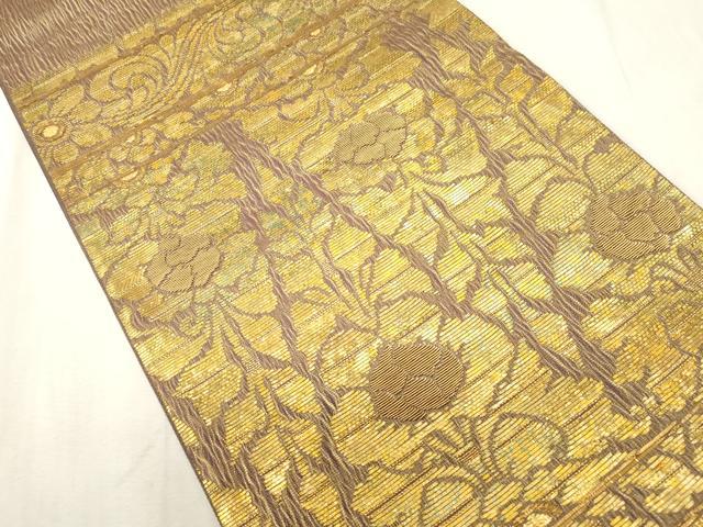 平和屋着物●六通柄袋帯　櫛織　草花文　金糸　正絹　逸品　CABH6458dy