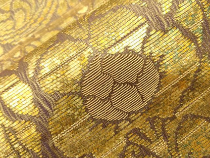 平和屋着物●六通柄袋帯　櫛織　草花文　金糸　正絹　逸品　CABH6458dy