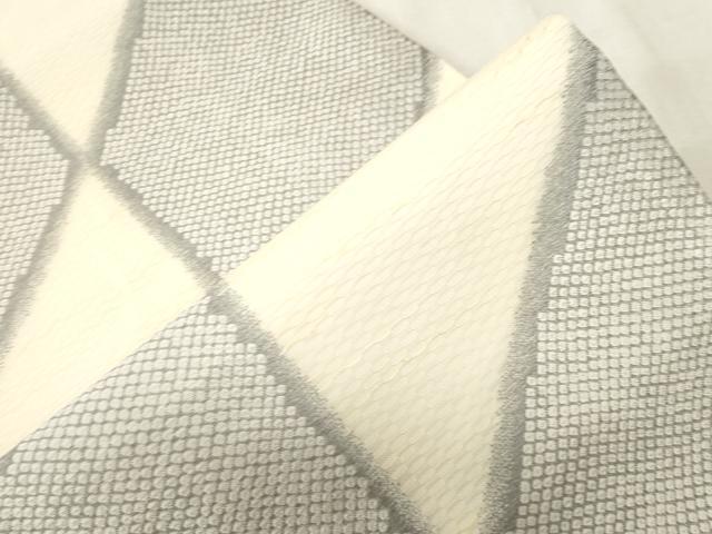 平和屋着物▽九寸開き名古屋帯　スリーシーズン　春夏秋　鹿の子文様　銀糸　正絹　逸品　CABH6464dy