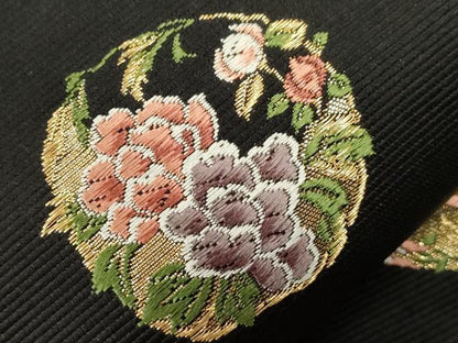 平和屋着物●西陣の老舗　1782年創業　山下織物　六通柄袋帯　唐織　豊公観梅　黒地　金糸　正絹　逸品　未使用　CABH6468dy