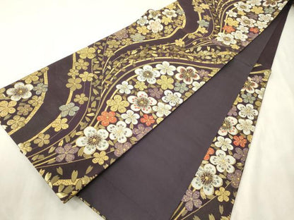 平和屋着物●六通柄袋帯　流水舞花文　金糸　正絹　逸品　CABH6470dy